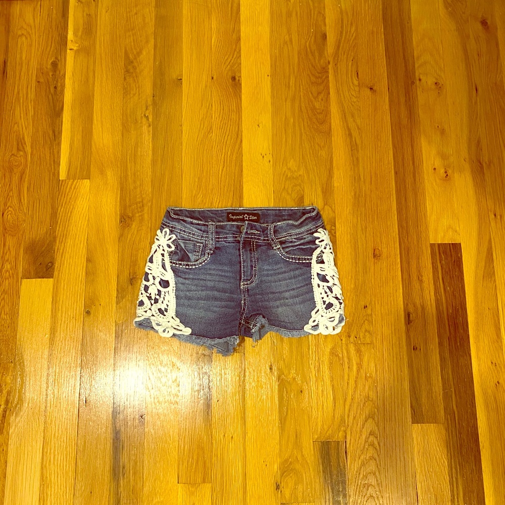 Blue and white kid jean shorts
